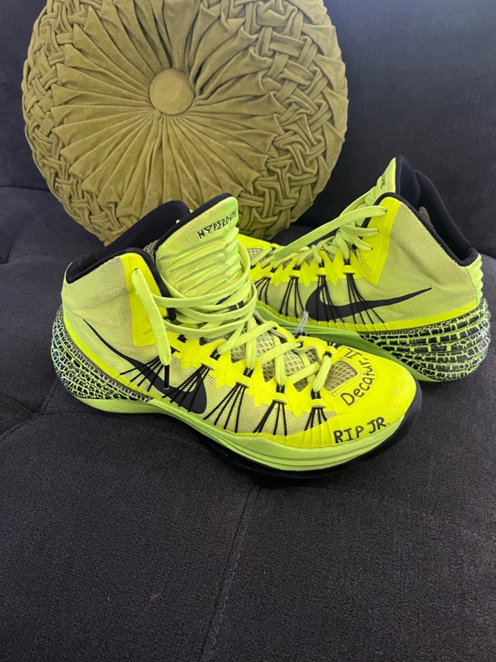 Nike Neon Yellow and Black High-Top Basketball Shoes